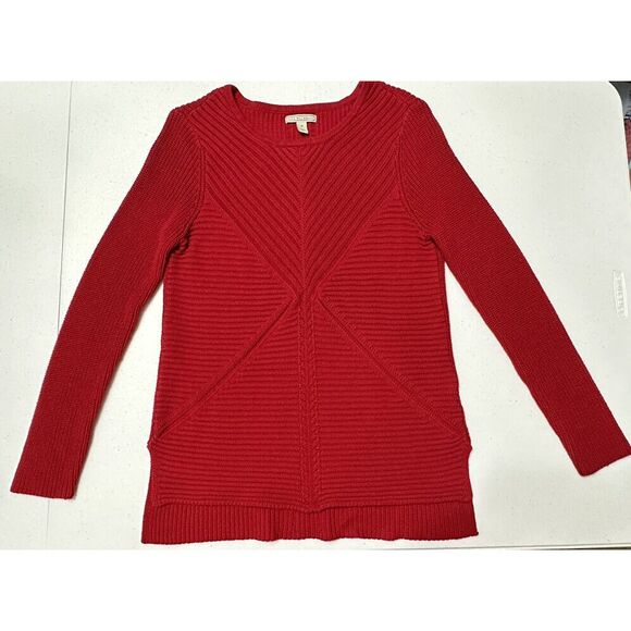 Dana Buchman Solid Red Ribbed Knit‎ Tunic Sweater High-Low Hem Long Sleeves M - Picture 1 of 7